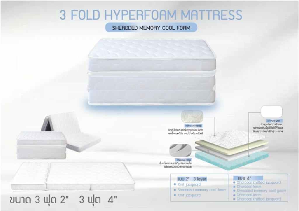 ที่นอน 3FOLD HYPERFOAM MATTRESS Shredded Memory Cool Foam