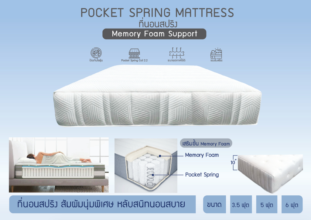 ที่นอน POCKET SPRING MATTRESS Memory Foam Support